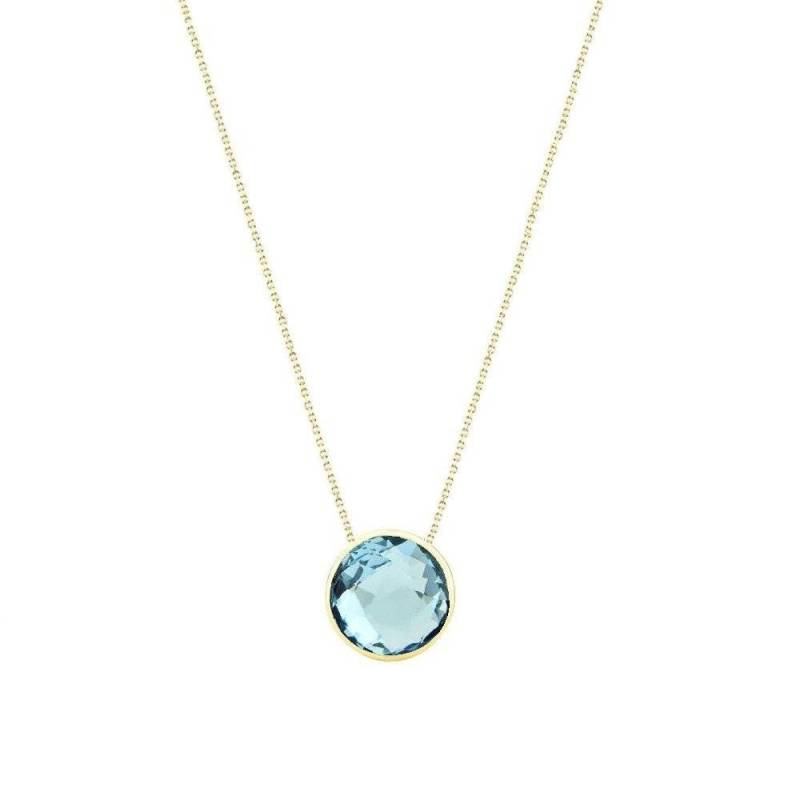 14K Gelb Gold Handgemachte Halskette Mit 6mm Runde Form Schachbrett Blautopas Solitär von MarkMadisonJewelry