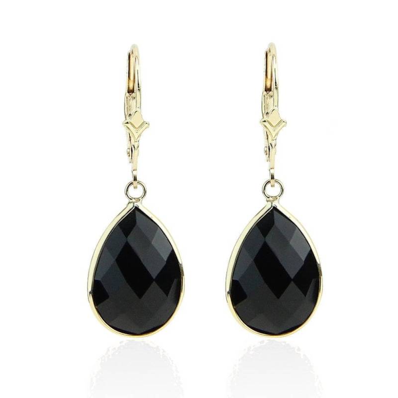 14K Gelb Gold Handgemachte Ohrringe Mit Baumelnden Birne Form Schwarzen Onyx von MarkMadisonJewelry