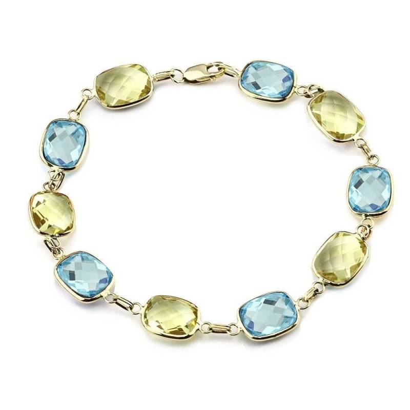 14K Gelbgold Edelstein Armband Mit Kissenschliff Blautopas Und Zitronentopas Gliederstationen von MarkMadisonJewelry