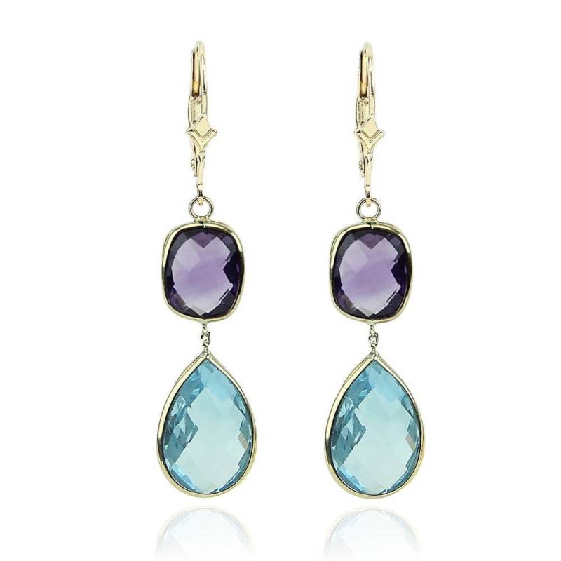 14K Gelbgold Edelstein Ohrringe Mit Amethyst Und Blautopas von MarkMadisonJewelry
