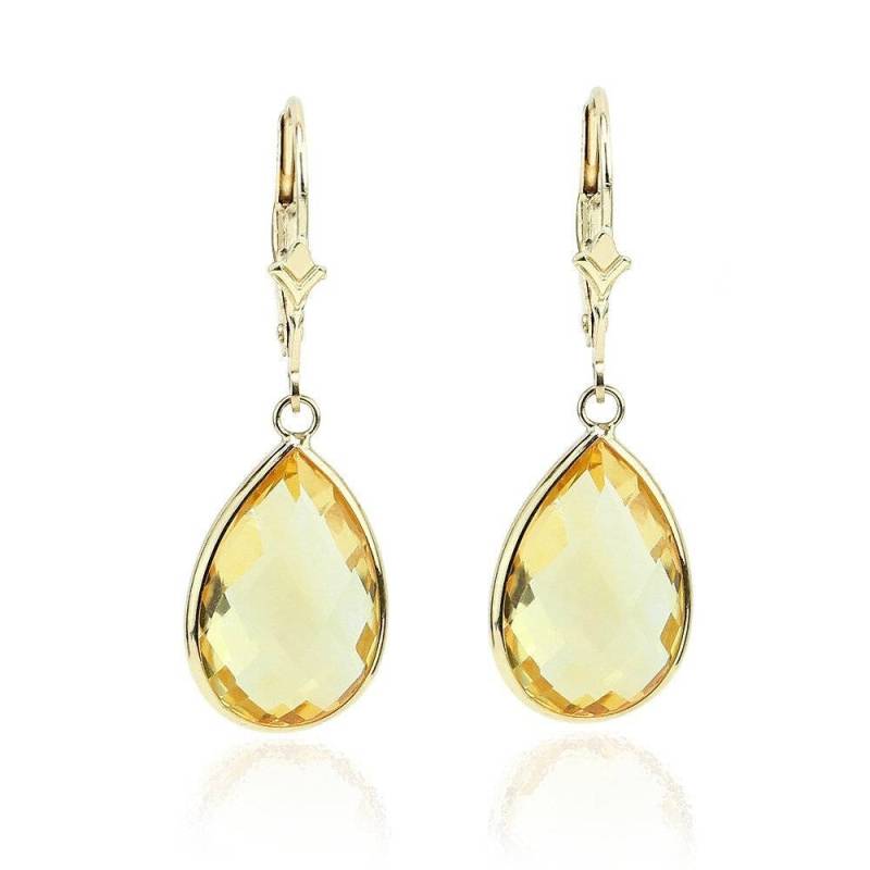 14K Gelbgold Handgefertigt Edelsteinohrringe Mit Baumelnden Birne Form Citrin von MarkMadisonJewelry