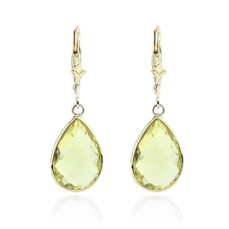 14K Gelbgold Handgefertigt Edelsteinohrringe Mit Baumelnden Birne Form Lemon Quarz von MarkMadisonJewelry