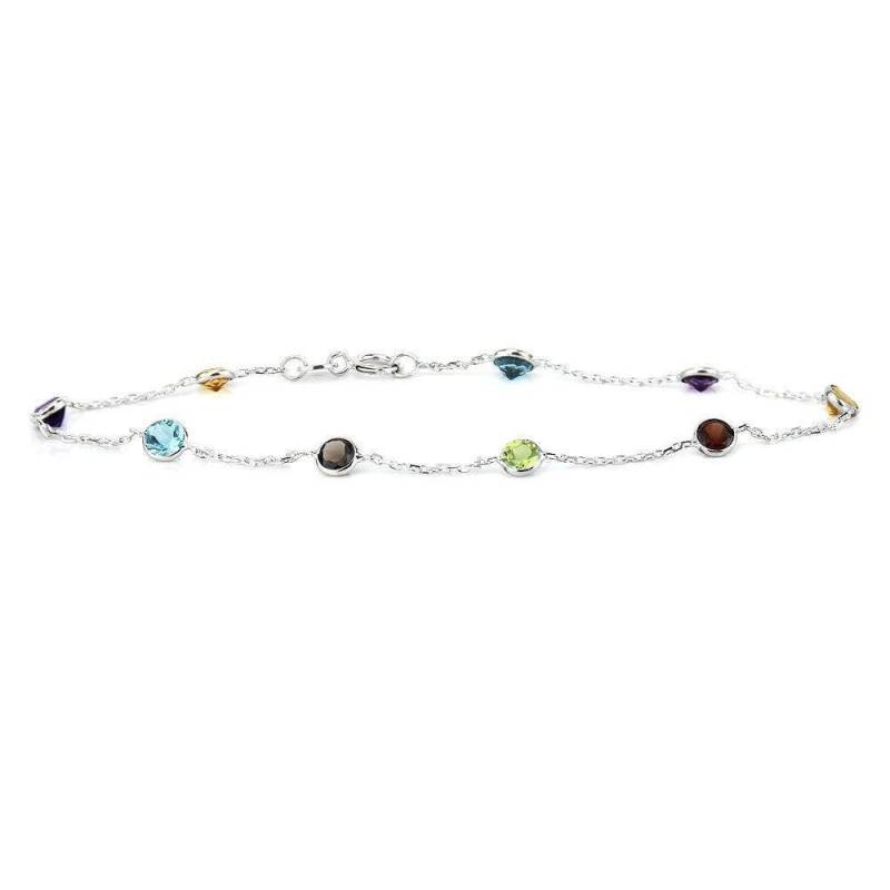 14K Weißgold Handgefertigtes Station Armband Mit Runden 4mm Edelsteinen Bulk Stock von MarkMadisonJewelry