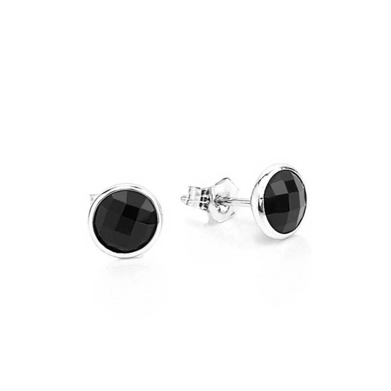 14K White Gold Handgemachte Edelstein Ohrstecker Mit 6 Mm Runde Schwarze Onyx Edelsteine von MarkMadisonJewelry