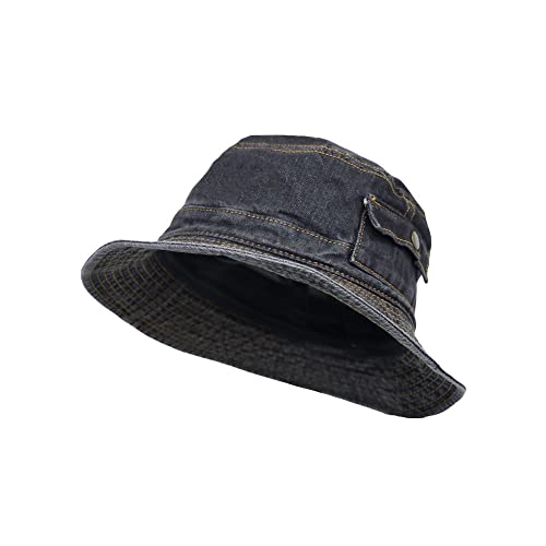 MarkMark DWB1452 Denim Bucket Hat Tasche Angeln Reisen Sonne gewaschen Kappe, Schwarz , M von MarkMark