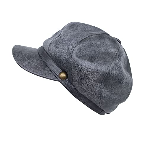 MarkMark Newsboy SLG1424 Hut Cabbie Barett Driving Applejack Cap Kunstleder, grau, 58 von MarkMark