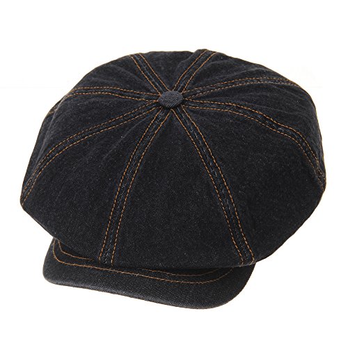 MarkMark Schlägermütze Golfermütze Schiebermütze Baker Boy Flat Cap Stitchy Beret Washed Denim Jean Hat DW3834 (Black) von MarkMark