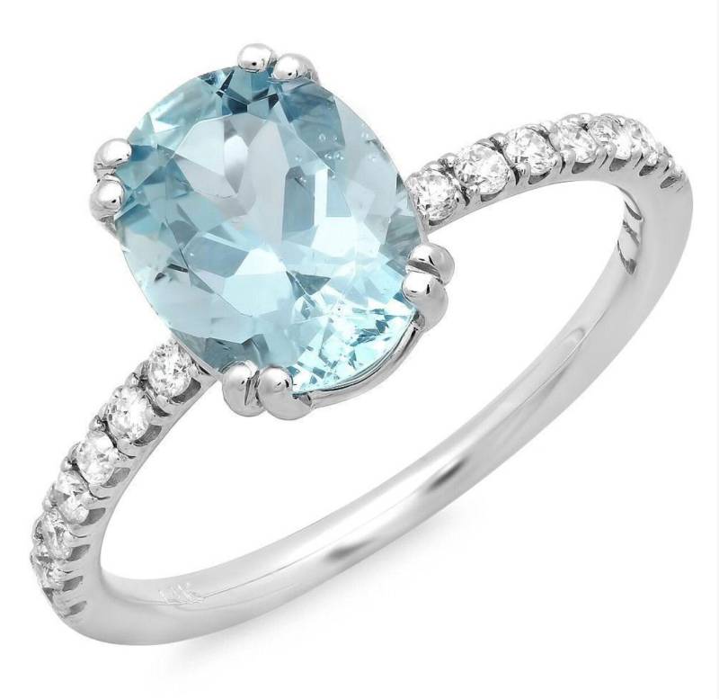 Aquamarin-Verlobungsring - Hellblauer Mittelsteinring März Geburtsstein-Versprechensring Weißgold-Aquamarinring von MarkWayneInc