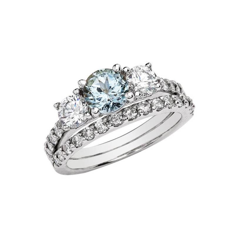 Aquamarin-Verlobungsring in 14K Weißgold/März Geburtsstein Ring Set 1 Karat Rundschliff Aquamarin & 1, 45 Seitliche Diamanten Braut Sie von MarkWayneInc