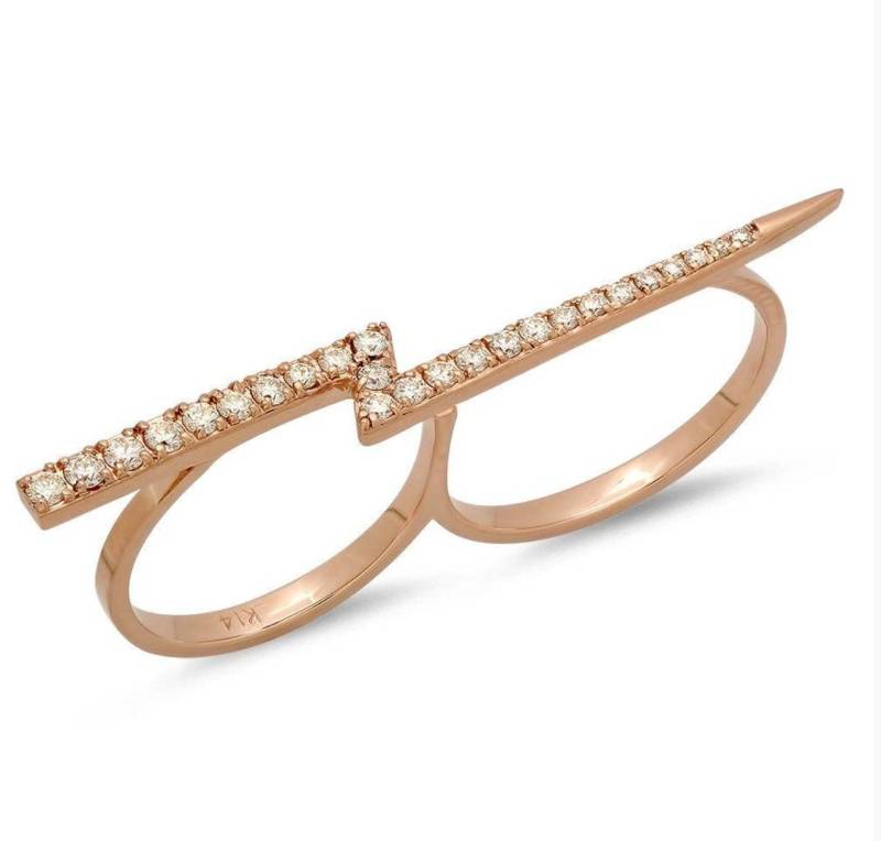 Diamant Doppel Fingerring - 14K Gold Fun Ring Finger Rosegold Just For von MarkWayneInc