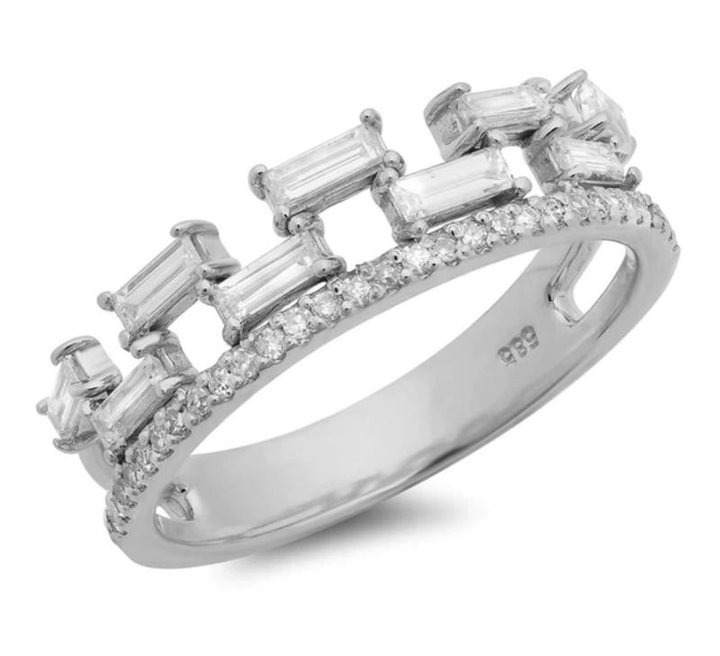 Doppelter Halb Eternity Ring Mit Diamanten Aus 14K Gold/ .45 Ct Baguette Diamanten/ .12 Runde | Lab Diamant Auf Anfrage Erhältlich von MarkWayneInc