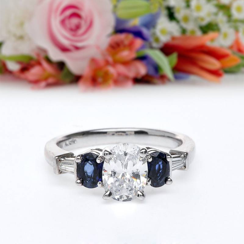 Moissanit Saphir Verlobungsring - Diamant September Geburtsstein Ring Weißgold Ehering von MarkWayneInc