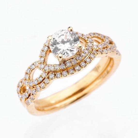 Moissanit Verlobungsring Set in 14K Gelbgold/.75Ct Rundschliff .50 Ct Naturdiamanten | Lab Diamant Auf Anfrage von MarkWayneInc