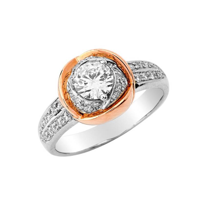 Moissanite Verlobungsring in 14K Zweifarbiges Rosé - Und Weißgold/Halo Ring 1.00Ct Moissanit Im Rundschliff | Lab Diamanten Auf Anfrage Erhältlich von MarkWayneInc