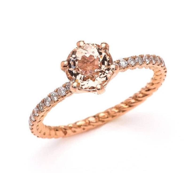 Morganit Verlobungsring - Ehering Für Sie 14K Rose Gold Diamant Ring in Der Mitte von MarkWayneInc
