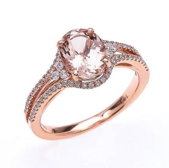 Morganit Verlobungsring - Halo Stil Ehering Im Ovalschliff Roségold Ring von MarkWayneInc