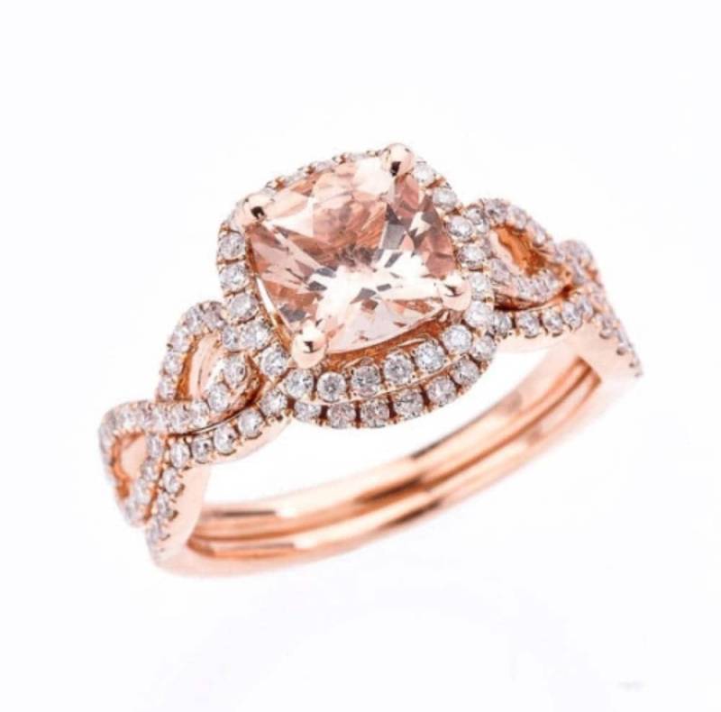 Morganit Verlobungsring Set - Ring in Roségold Ringset Mit Kissenschliff Für Sie von MarkWayneInc