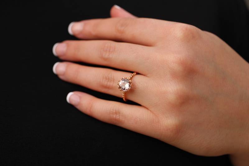 Morganit Verlobungsring - Tulip Setting Runder Mittelstein Rose Gold Ring Morganit Verlobungsring - Tulip Setting Runder Mittelstein Rose Gold Ring von MarkWayneInc