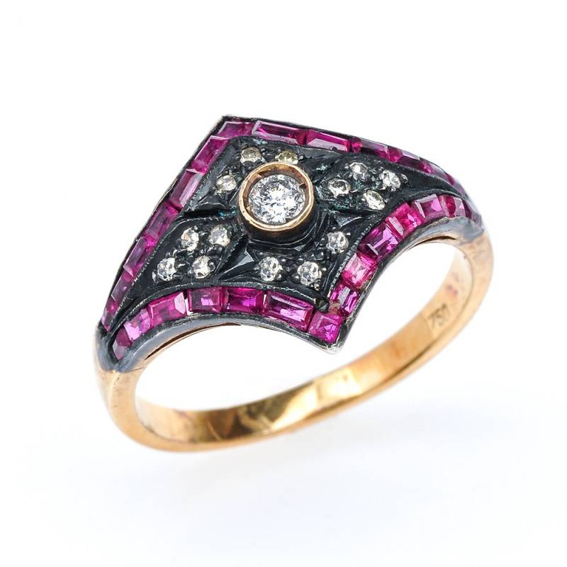 Multi Stein Ring Aus 14K Gelbgold/.10Cts Seitenstein Diamanten & .50Cts Rubin Baguette Antiker Für Sie Erbstückring /Periodenschmuck Rot von MarkWayneInc