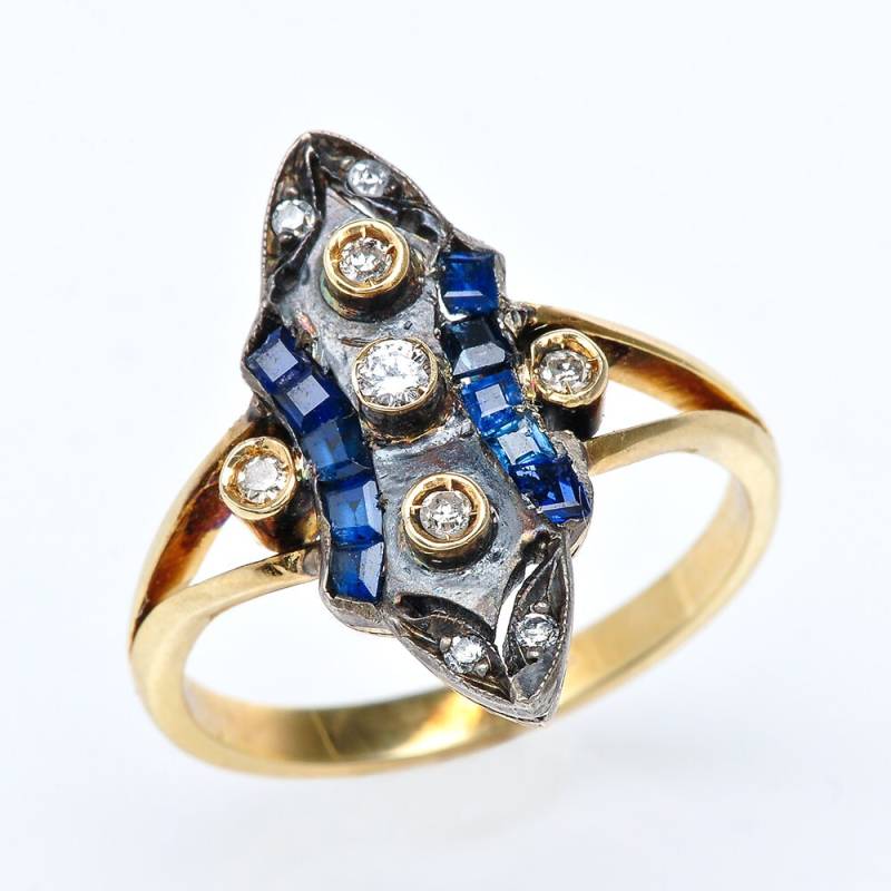 Multi Stein Ring Aus 14K Gelbgold/.25Cts Seitenstein Diamanten & .35Cts Saphire Antiker Für Sie Erbstück von MarkWayneInc