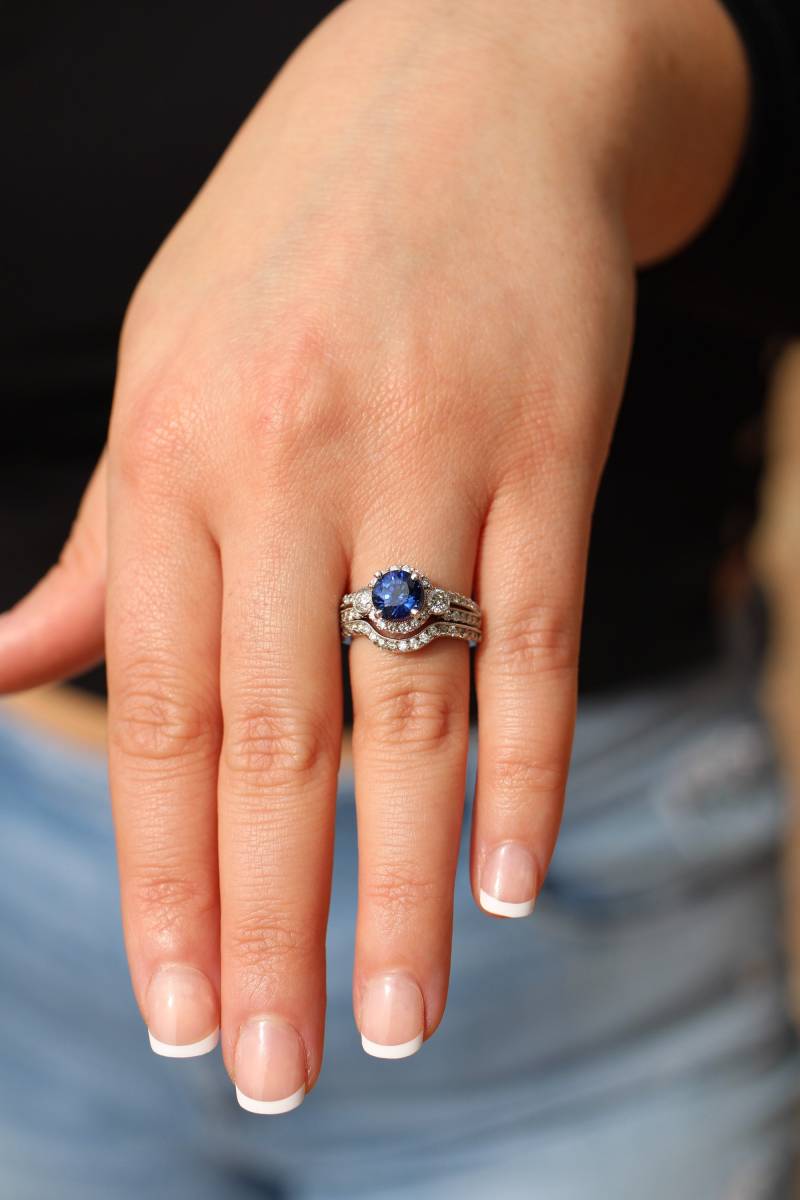 Saphir Diamant Verlobungsring - Braut Set Für Sie 14K Weißgold Ring September Birthstone von MarkWayneInc