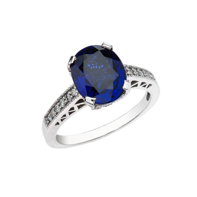 Saphir Verlobungsring - 14K Weißgold Ehering Blauer Blau Und Diamant Ring von MarkWayneInc