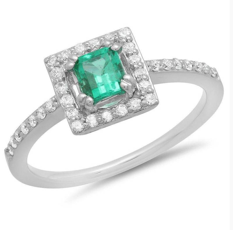 Smaragd Verlobungsring - Hellgrüner Ring 14K Weißgold Ehering Mai Geburtsstein von MarkWayneInc