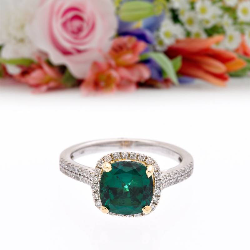 Smaragd Verlobungsring in 14K Gold/Mai Geburtsstein Ring 2.00Ct Kissenschliff Zweifarbiger Gelb - & Weißgold Her Smaragd Verlobungsring in 14K Gold/Mai Geburtsstein Ring 2.00Ct Kissenschliff Zweifarbiger Gelb - & Weißgold Her von MarkWayneInc