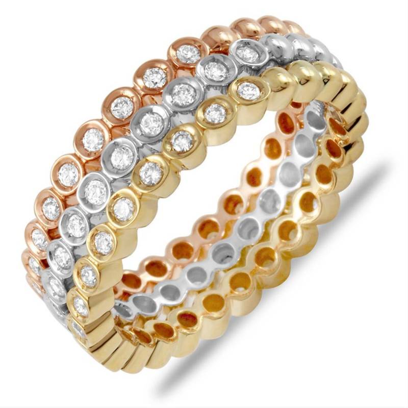 Tri Color Stapelring/Eternity Ring Spezialring 14K Gold Und Diamant Dreibandset Preiswert Einzigartig Tri Color Stapelring/Eternity Ring Spezialring 14K Gold Und Diamant Dreibandset Preiswert Einzigartig von MarkWayneInc
