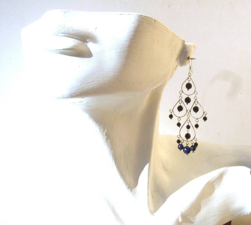 Ohrringe 925 Silber 30x Dunkelblauer Lapis Lazuli Glänzender Wasserfall Gracycollection von Markasitschmuck