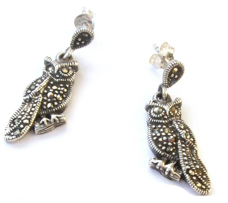 Ohrringe 925 Silber Eule 26 X Großer Funkelnder Markasit Markasitschmuck von Markasitschmuck