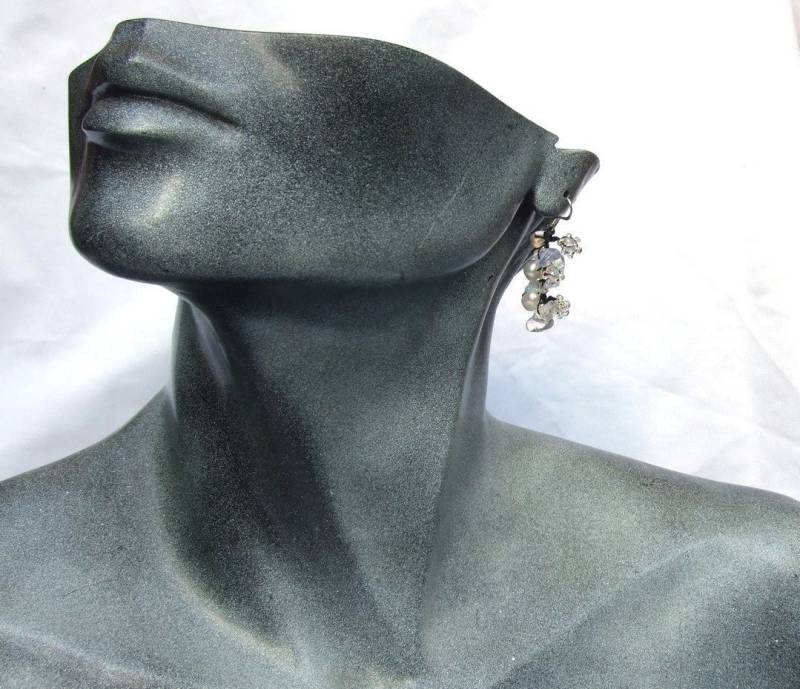 Ohrringe 925 Silber Lang 14x Mondstein 4x Perlen Blumen Bläulich Mermaidcollection von Markasitschmuck