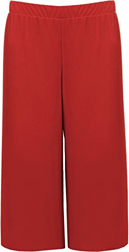 Fashion Oasis Damen Elastische 70 breit Bein Culotte Shorts Knie Länge PALAZZO Plus Größe 8–10, 12–14, 16–18, 20–22, 24–26, 28–30–30 Gr. 42/44 DE, rot von Markenlos