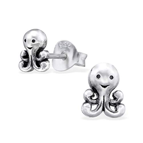 Kinder Mädchen Ohrstecker Ohrschmuck Krake Tintenfisch 925er Silber Ohrringe Geschenkidee Cristal-Jewelry von Markenlos