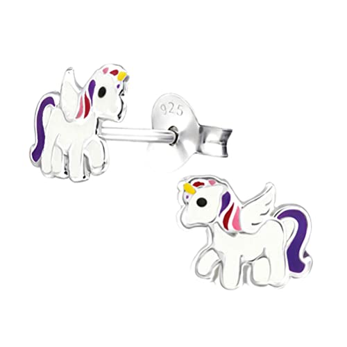 Kinder Ohrstecker Einhorn Pegasus Pferd 925er Silber Ohrringe Schmuck Ohrschmuck von Markenlos