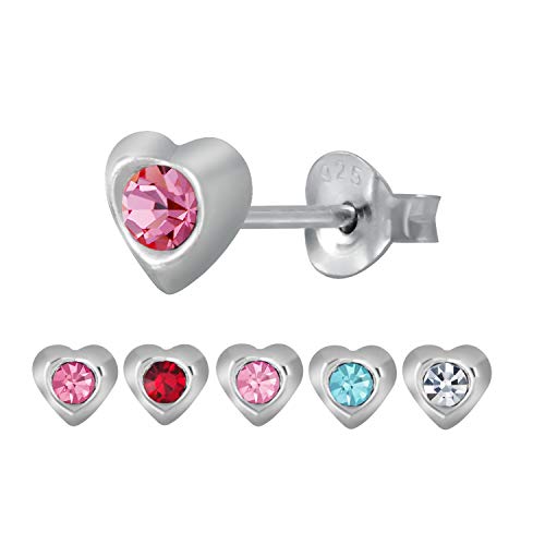 Kinder Ohrstecker Ohrschmuck Herz Kristall Farbwahl Silber Ohrringe Kinderschmuck -Pink von Markenlos