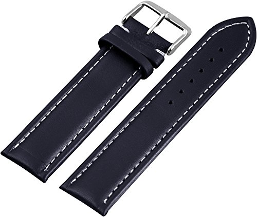 Leder Uhrenarmband Uhrenband Uhrband Ersatzband Armband blau Nahtfarbe weiß 818130200022 Stegbreite 22 mm von Markenlos