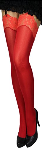 Markenlos Strapsstrümpfe mit farbigen Spitzen dicke 60 den wärmere Strümpfe Strapse Herbst Winter (L, rot) von Markenlos