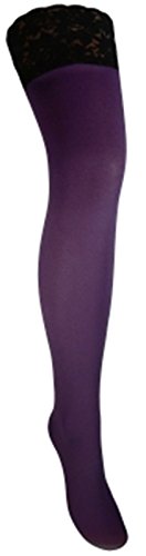 Warme halterlose Strümpfe 100 den blickdicht versch. Spitzenabschlüsse mit Silikonstreifenn (L, violett) von Markenlos