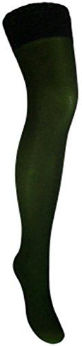 Warme halterlose Strümpfe 100 den blickdicht versch. Spitzenabschlüsse mit Silikonstreifenn (M, dunkelgrün/olive) von Markenlos
