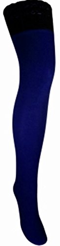 Warme halterlose Strümpfe 100 den blickdicht versch. Spitzenabschlüsse mit Silikonstreifenn (XXXL, dunkelblau) von Markenlos