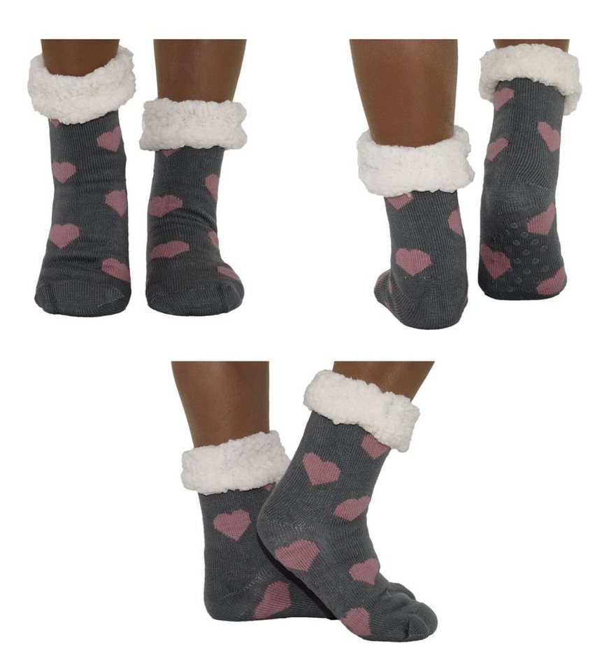 Markenwarenshop-Style Socken Hüttensocken Hüttenschuhe Socken mit Herzen Farbe: dunkelgrau_414 von Markenwarenshop-Style