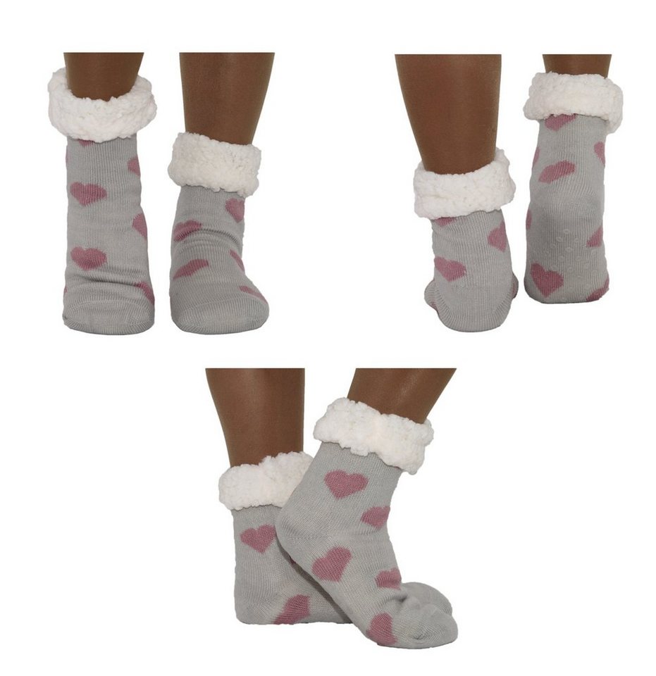 Markenwarenshop-Style Socken Hüttensocken Hüttenschuhe Socken mit Herzen Farbe: hellgrau_413 von Markenwarenshop-Style