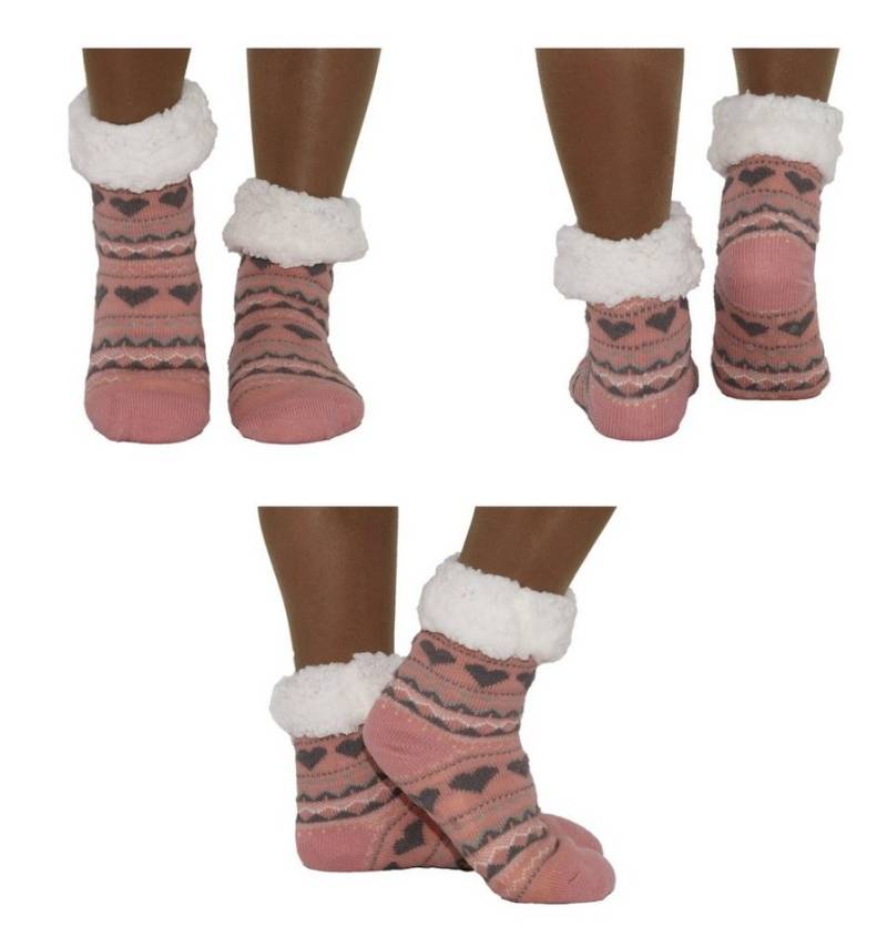 Markenwarenshop-Style Socken Hüttensocken Hüttenschuhe Socken mit Herzmotive Farbe: altrosa 416 von Markenwarenshop-Style