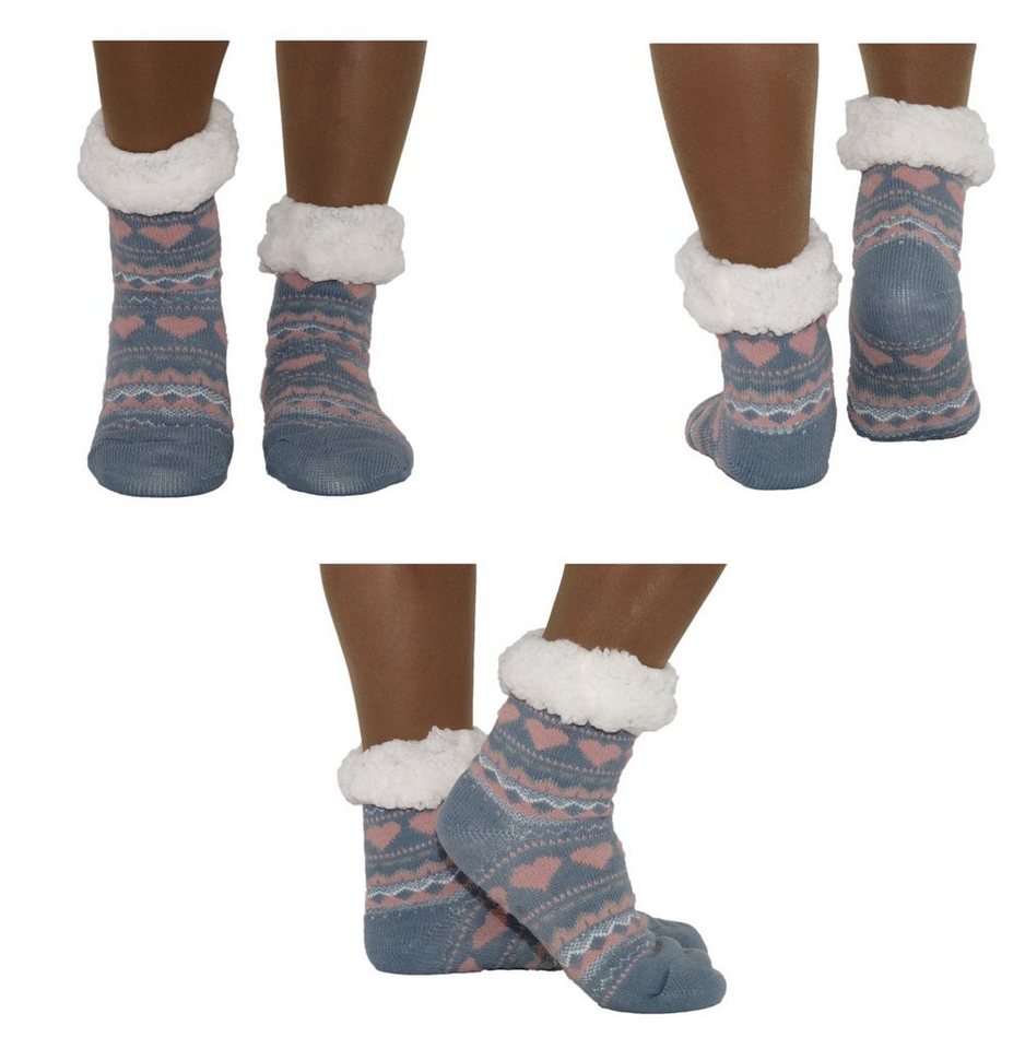 Markenwarenshop-Style Socken Hüttensocken Hüttenschuhe Socken mit Herzmotive Farbe: grau 418 von Markenwarenshop-Style