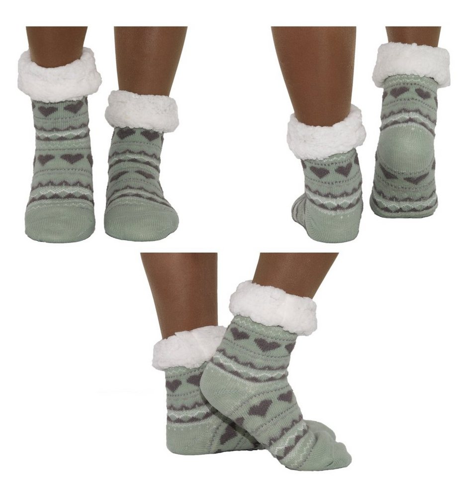 Markenwarenshop-Style Socken Hüttensocken Hüttenschuhe Socken mit Herzmotive Farbe: olivgrün 423 von Markenwarenshop-Style