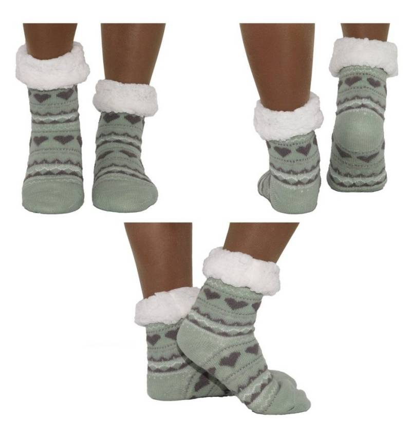 Markenwarenshop-Style Socken Hüttensocken Hüttenschuhe Socken mit Herzmotive Farbe: olivgrün 423 von Markenwarenshop-Style