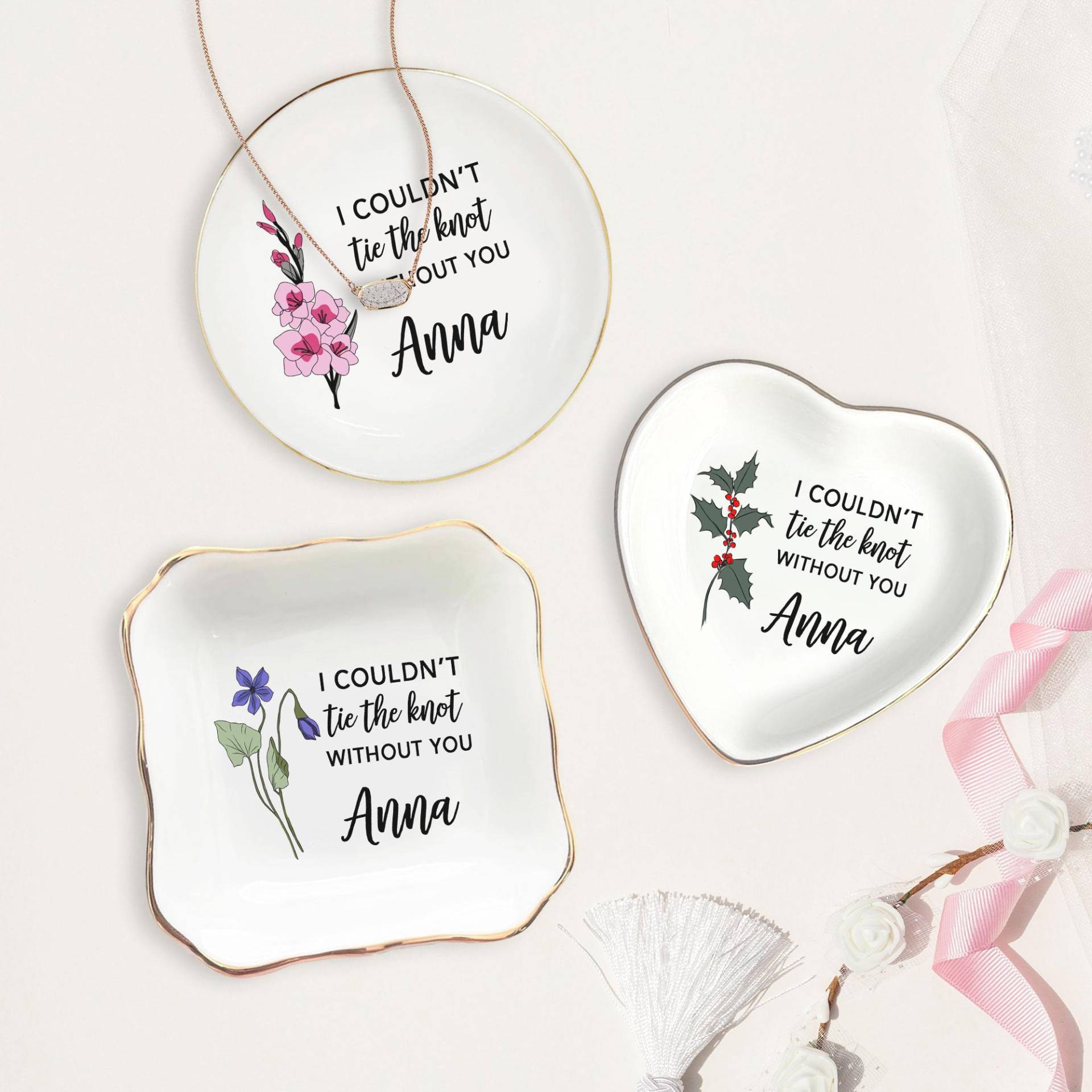 Personalisierte Brautjungfer Vorschlag Ring Schale Floral Keramik Schmuck Tablett Personalisierte Brautjungfer Vorschlag Ring Schale Floral Keramik Schmuck Tablett von Markichter