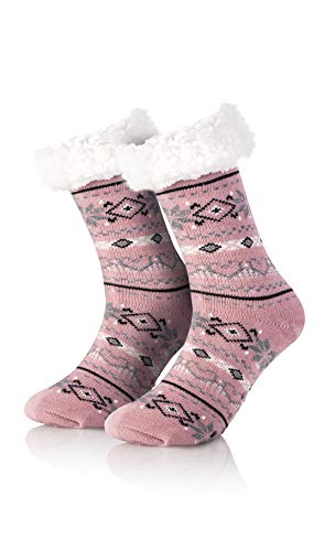 Mary's Kuschelsocken | Einheitsgröße | Hüttensocken | mit Teddyfutter ABS Sohle | Wintersocken | Weihnachtssocken | Stoppersocken| Home Slippers (Rosa) von Mary's