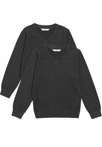 Marks & Spencer 2Er-Pack Unisex-Schulstrickpullover Aus Reiner Baumwolle (3–18 Jahre) Grau 9-10 Jahre von Marks & Spencer